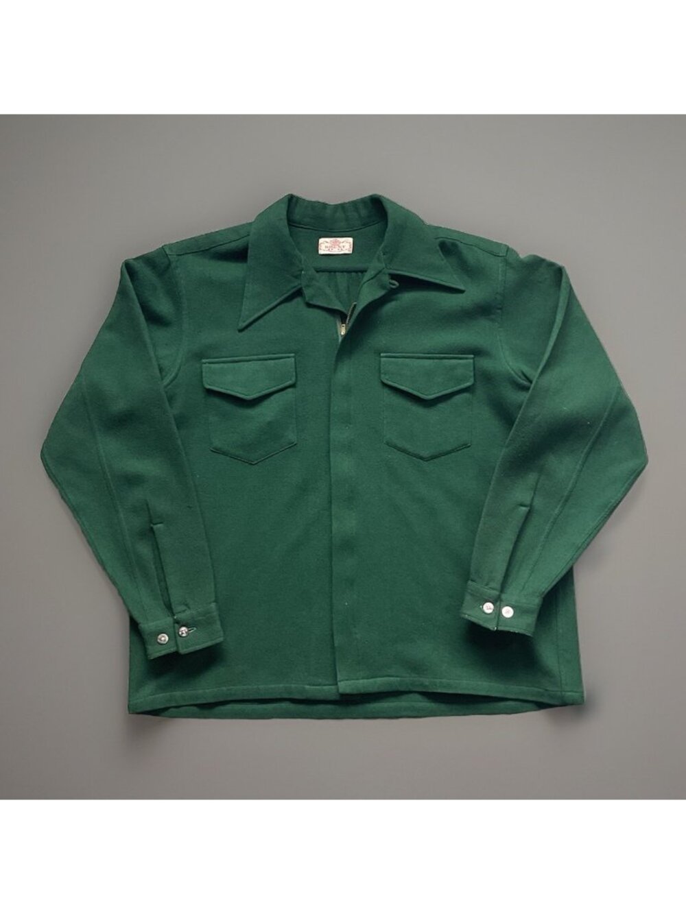 Vintage Brent Shirt Jacket Montgomery Ward Green Zip Collar Work Wear 60s Rare